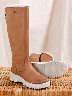 Remonte by Rieker | Cognac Waterproof Faux Fur-Lined Knee-High Boots, Size 38